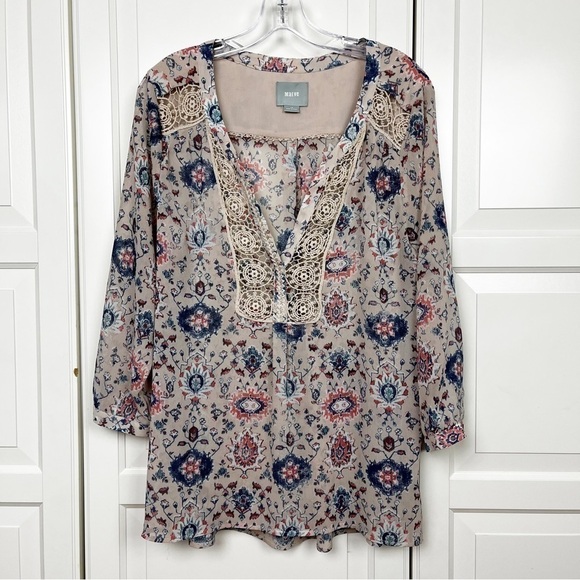 Anthropologie Maeve | Viola Paisley Floral Lace Peasant Blouse Size 14 - Picture 3 of 7